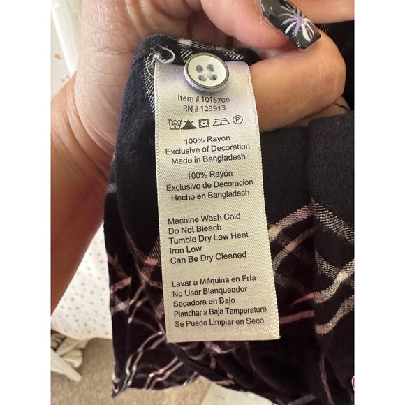 Jach's Girlfriend Plaid Button Down Cap Cuff Sleeves Piping Split Back Shirt S - Picture 6 of 6